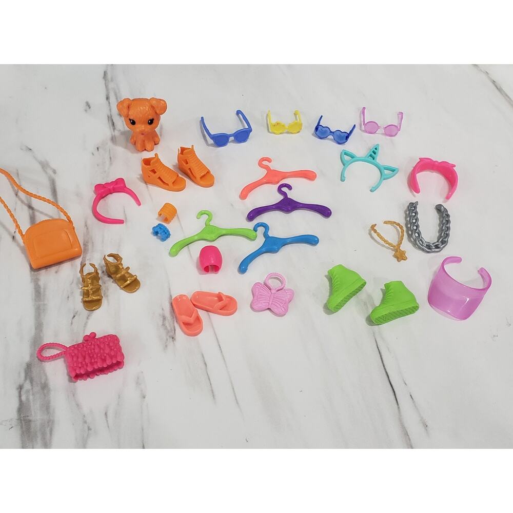 Barbie Doll Accessories Purse Handbag Headband Bow Sandal Bracelet Dog Sunglasse